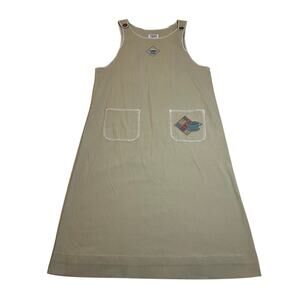 Vintage Teddi Sleeveless Embroidered Cotton Gauze Overall Dress Jumper Size XL